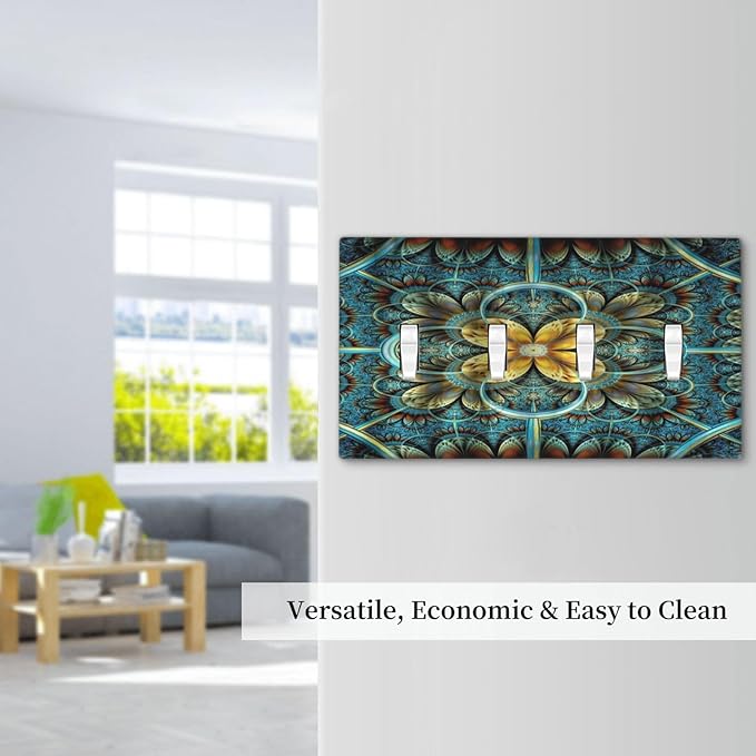 Light Switch Cover Boho Fractal Mandala 4 Gang Switch Plate Quad Toggle Wall Plates Bohemia Decorative Switchplate Electrical Outlet Cover Plates for Bathroom Bedroom Decor