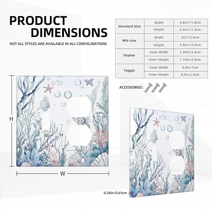 Wallplates Ocean Coral Seahorse Seashell Starfish 1 Toggle 1 Duplex Switch Plate Electrical Gfci Faceplate Decorative Light Switch Covers For Bathroom Home Decor