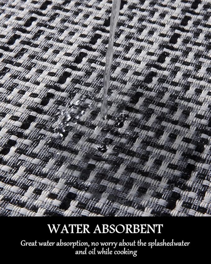 PADOOR Kitchen Mats for Floor, Kitchen Rugs Non Slip Washable, Half Circle Kitchen Floor Mat Sink Rug Rubber Backed Super Absorbent, 20”x32” Black