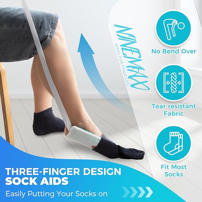 NINEMAX Sock Aids for Putting On Socks,Sock Helper Assistant Device No Bending for Easy On, Puller for Seniors Elderly Disabled Diabetics