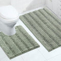 Turquoize Chenille Bathroom Rugs Set Non-Slip Bath Mats for Bathroom Super Absorbent Shaggy Rugs for Tub Shower Toilet Plush Bath Rug Plus U Contour Rug (Oversized: 24" x 36" and 20" x 24" U), Sage