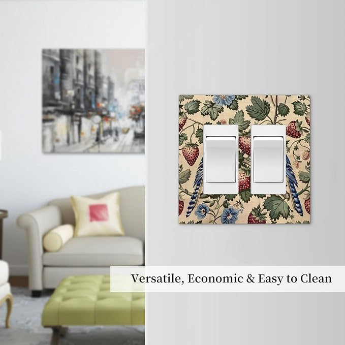 Decorative Outlet Covers Vintage Floral Bird Strawberry Thief William Morris 2 Gang Double GFCI Rocker Electrical Wall Panels Light Switch Cover Plate for Bedroom Home Decor