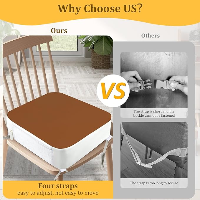 Booster Seat for Kitchen Chair - 4-Point Anchor 3.8" Lift Toddler Booster Seat for Dining Table with Side Pockets, Non-Slip & Portable Dining Cushion for Kids (Brown)