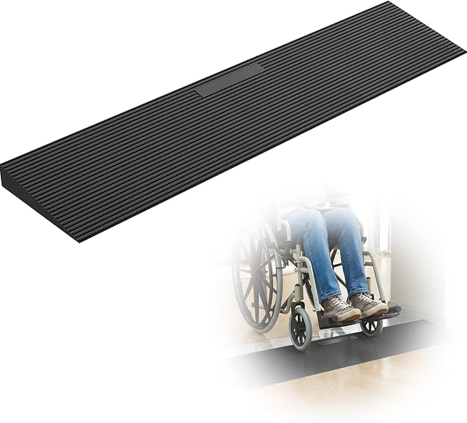FACHNUO 1.6" Rise Rubber Threshold Ramp for Doorways, 35.4" Wide, 3306 LBS Load Capacity Wheelchair Ramp - Cuttable Non-Slip Rubber Ramp, Secure and Stable for Curbs, Wheelchairs, Walkers and Scooters