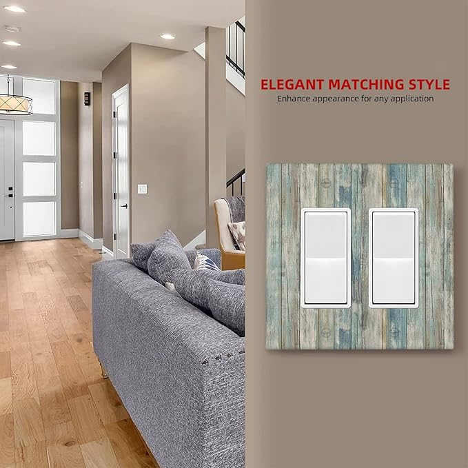 Outlet Covers Tea Vintage Wood Plank Distressed Grain Rustic Board Double Rocker/Decora Light Switch Cover Decorative 2 Gang Gfci Wall Plate Covers Electrical Switchplate for Farmhouse Bedroom
