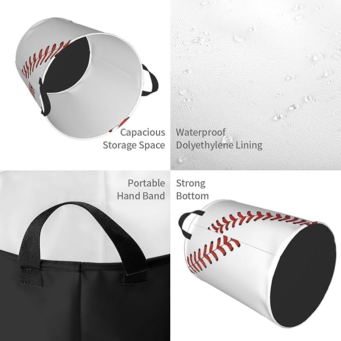 Laundry Basket Baseball Ball Collapsible Large Capacity,Dirty Clothes Basket Durable Lightweight Hamper With Handles Ideal For Clothes,Toys Home Organization19.6"L x 15.7"W,63L