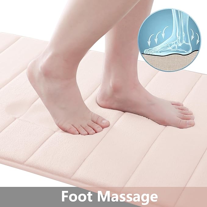 Buganda Memory Foam Bath Mat, 47" x 20", Ultra Soft and Non-Slip Bathroom Rugs, Water Absorbent and Machine Washable Bath Rug Runner for Bathroom, Shower, and Tub, Pink