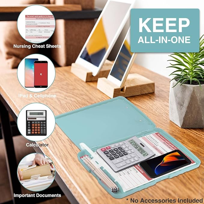 Sooez Clip Boards 8.5x11 with Storage, High Capacity Storage Clipboard, Nursing Clipboard Folder with Pen Holder, Heavy Duty Plastic Clipboard with Low Profile Clip, Clipboard Binder for Teacher, Work