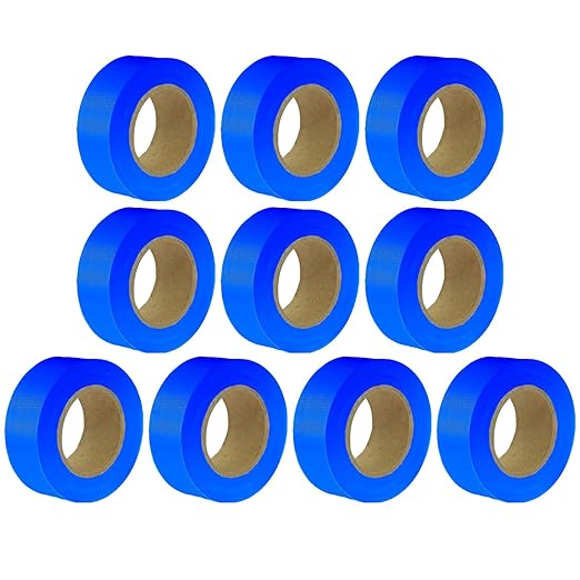 Blue Flagging Tape 10 Pack,Surveyors Tape,1" × 1500' Survey Tape,Tree Marking Ribbon,Non-Adhesive Plastic Ribbon,Trail Marking Tape for Hazardous Areas or Borders
