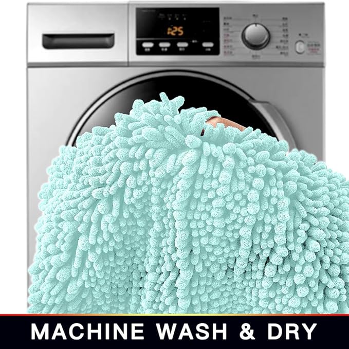 Walensee Bathroom Rug Non Slip Bath Mat (24x17 Inch Spa Blue) Water Absorbent Super Soft Shaggy Chenille Machine Washable Dry Extra Thick Perfect Absorbant Best Small Plush Carpet for Shower Floor