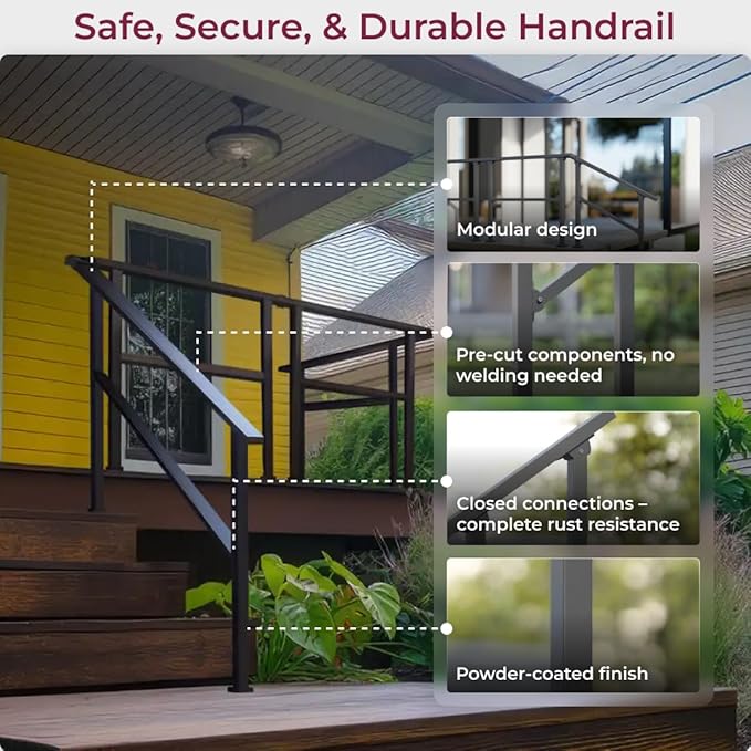 CR Fence & Rail Handrails for Outdoor Steps & Indoor Stair Railing Kit, 1-2 Steps Safety Hand Rail for Porch & Deck