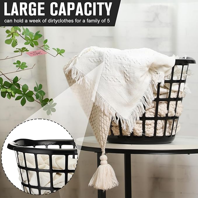 Uiifan 24 Pcs Black Lightweight Laundry Baskets Plastic Large Round Bushel Baskets Capacity Plastic Clothes Basket Space Saving Narrow Laundry Hampers