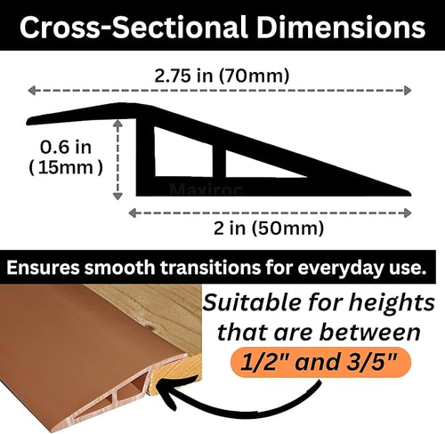 1/2" to 3/5" Height Threshold Ramp - Rubber Threshold, Floor Transition Strip, Wheelchair Ramp, Door Strip, Carpet to Tile Strip (Tawny Browm, 80 inches)