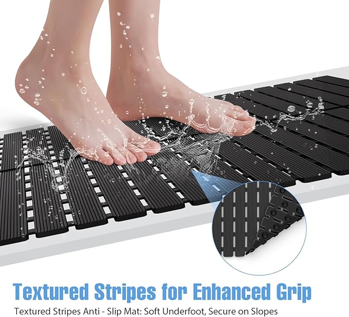 Shower Mat Non-Slip Bath Mat for Tub and Shower Stall,200+ Suction Cups with Drain Holes, Quick Dry Machine Washable, Extra Grip for Stand Up Showers, Bathroom Essentials 24x24 Inch(Black)