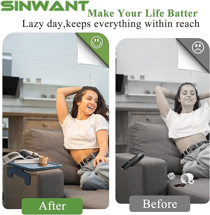 SINWANT Couch Arm Table Tray, Sofa Clip on Tray Tables,Couch Armrest Table Suitable for Home Drinks/Eating Trays for Living Room Recliner Chair on Armrest
