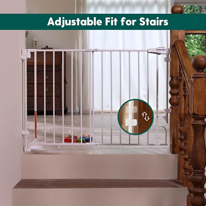 Babelio No Bottom Bar & Easy to Remove Baby Gate, 35.5-55" Extra Wide Hardware Mounted (Drill Needed)| Wide Walk-Thru| Auto-Close Safety Dog/Pet Gate for Stairs & Doorways (White, 35.5-55" W, 30" H)