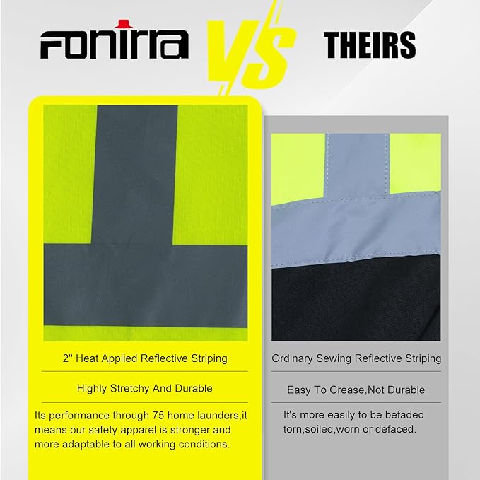 FONIRRA Men's High Visibility Safety ANSI Class 3 Lined Fleece Hoodie Sweatshirt with Black Bottom Jumper Workwear for Men(Yellow,2XL)