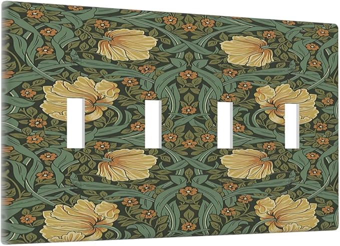 Light Switch Covers William Morris Floral Vintage Flowers Pattern Quad Toggle Electrical Faceplate 4 Gang Wall Plate Decorative Switch Plates for Bedroom living Room Decor