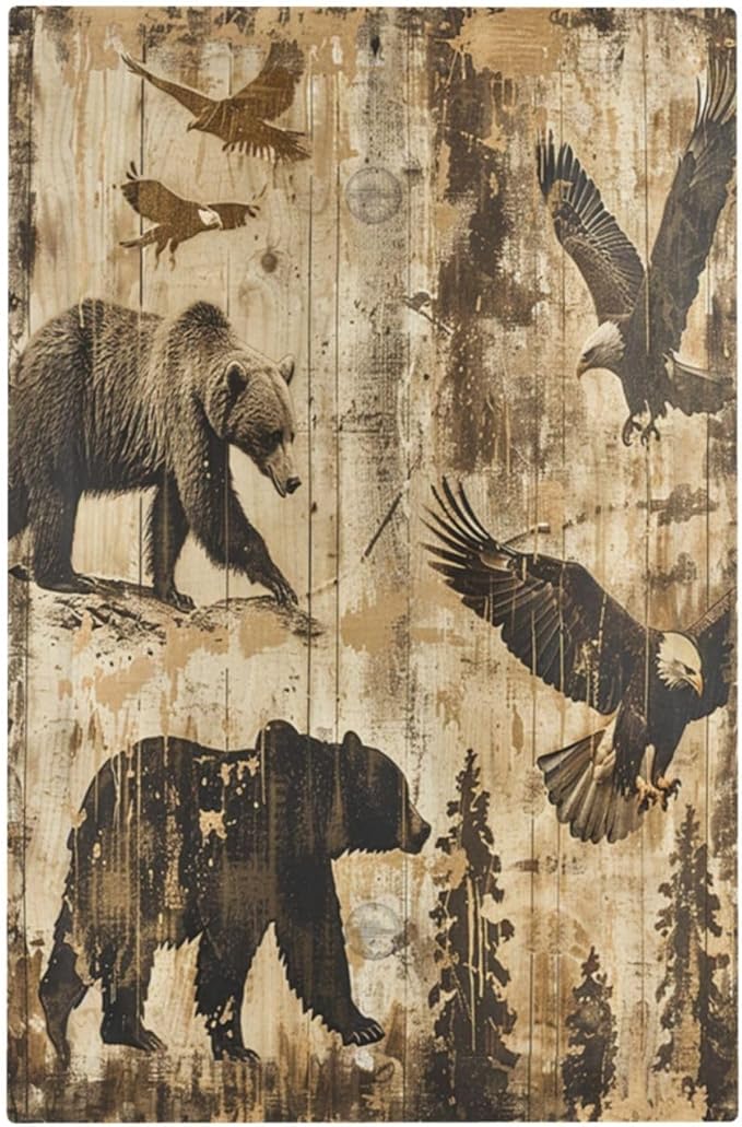 Light Switch Cover Plate Vintage Cabin Wildlife Animal Bear Eagle Forest 1 Gang No Device Blank Electrical Wall Plates Faceplate Decorative Switch Plate for Farmhouse Bedroom Decor