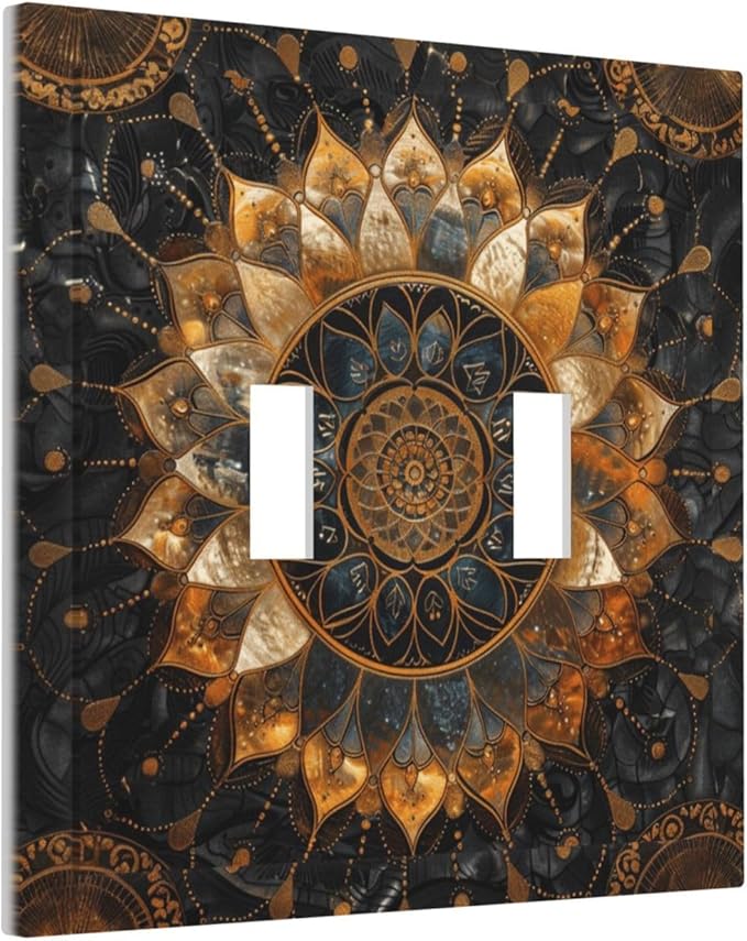 Cool Colorful Mandal Flowers Boho Floral Decorative Switch Plates 2 Gang Double Toggle Outlet Light Switch Cover Wall Plate Electrical Faceplate for Bed Room Living Room Decor