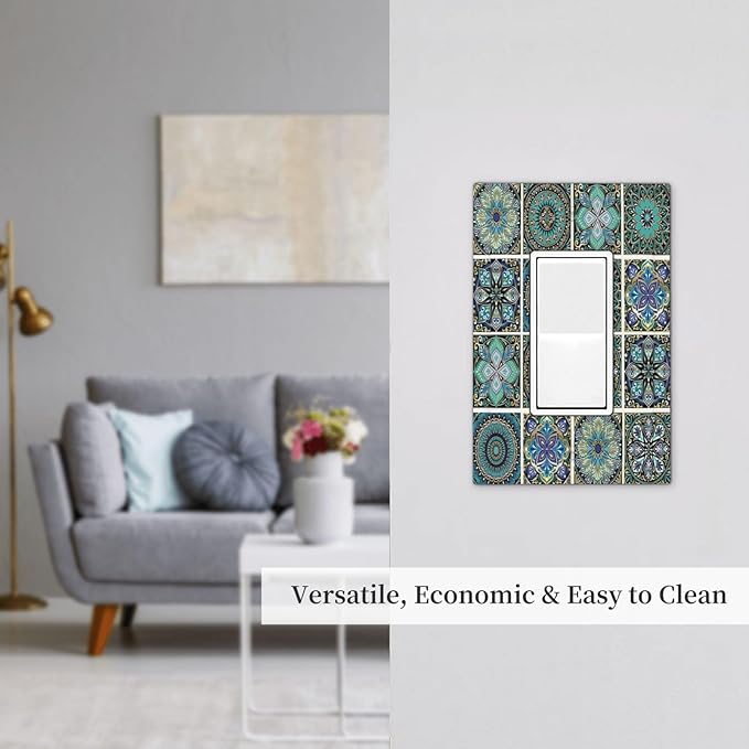 Decorative Outlet Covers Mandala Decorative Rustic Vintage Turquoise Pattern 1 Gang Single Rocker Light Switch Cover Plate Wall Plates GFCI Faceplate for Bedroom Bathroom Decor