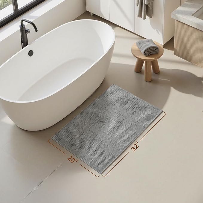AMOAMI Bath Mat Non Slip Super Absorbent Quick Dry Bath Mats for Bathroom Floor Rubber Backing Washable Bathroom Rugs Modern Woven Jacquard Mat, Beside Tub Bath Rugs, 20" x 32", LightGrey