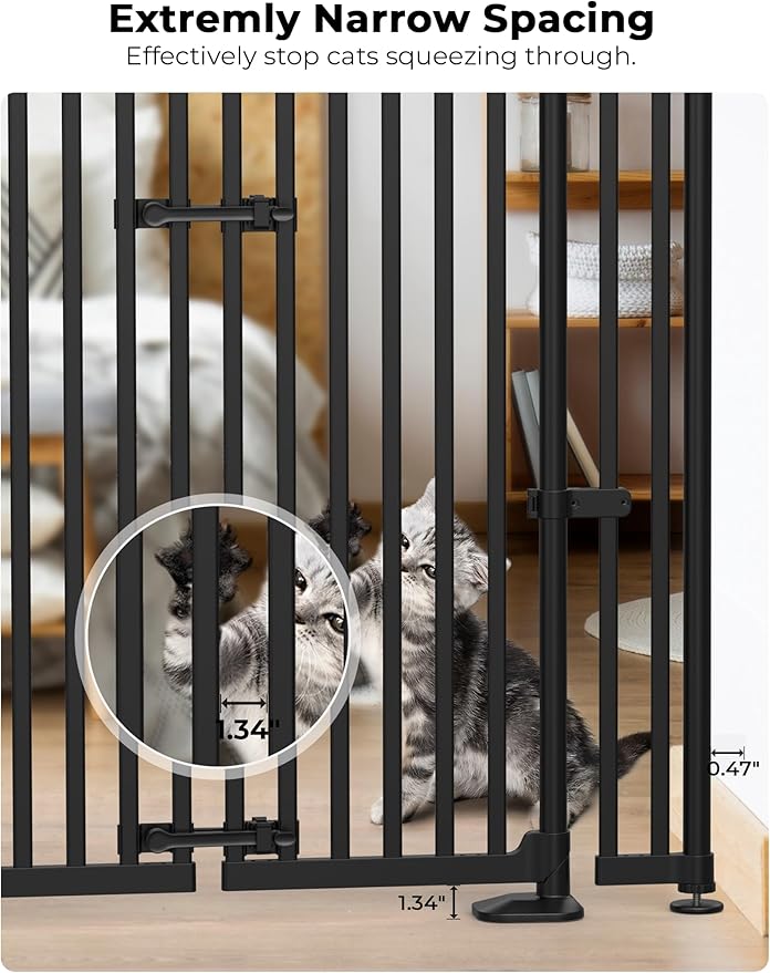 Extra Tall Cat Gate for Doorway: Sprouterie 74.8"-98" Pressure Mount Tall Cat Gates for Pet 30.3"-38.2" Wide Black Wall Drilling for Indoor Stairs Doorway Room Door Safety No Barrier
