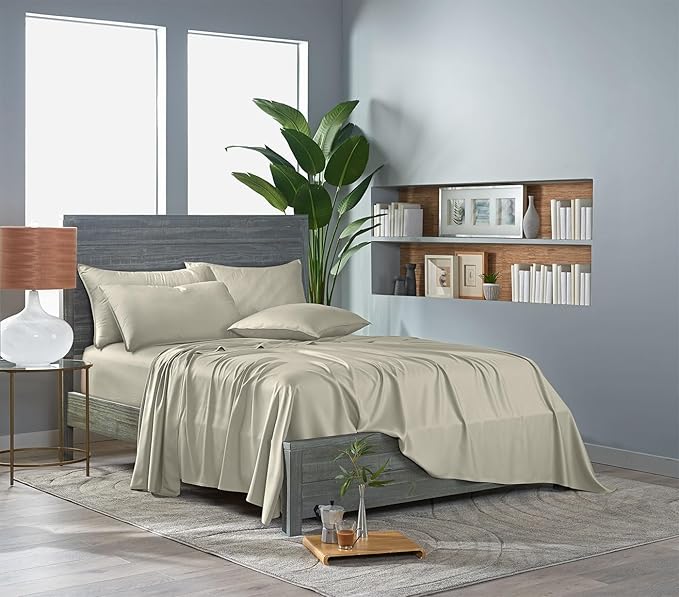 Pure Bamboo King Sheets, Genuine 100% Organic Viscose Derived from Bamboo Bed Sheet Set, Luxuriously Soft & Cooling, Double Stitching, 2 Year Quality Promise (King, Birch)
