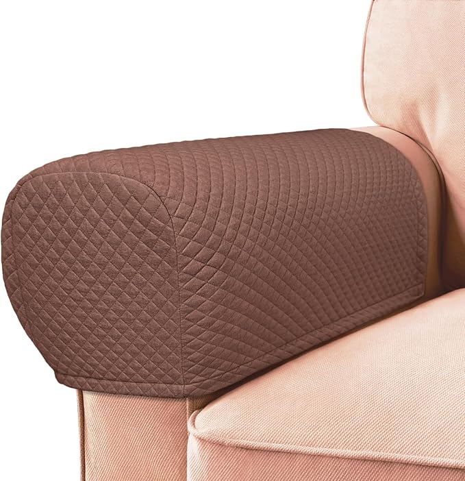Roytub Couch Arm Covers, Sofa Arm Covers, Stretch Armrest Cover for Sofas, Armchair, Loveseat, Recliner, Sofa armrest Cover, Protect and Decorate Your Sofas, Arm Chair Covers Set of 2 (Medium, Brown)