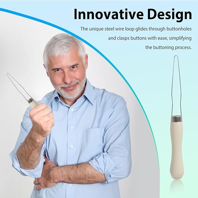 3-Pack Button Hook Assist Device with Easy-Grip Handle for Shirts, Coats, Dresses - Ideal Button Aids for Arthritis & Limited Dexterity White