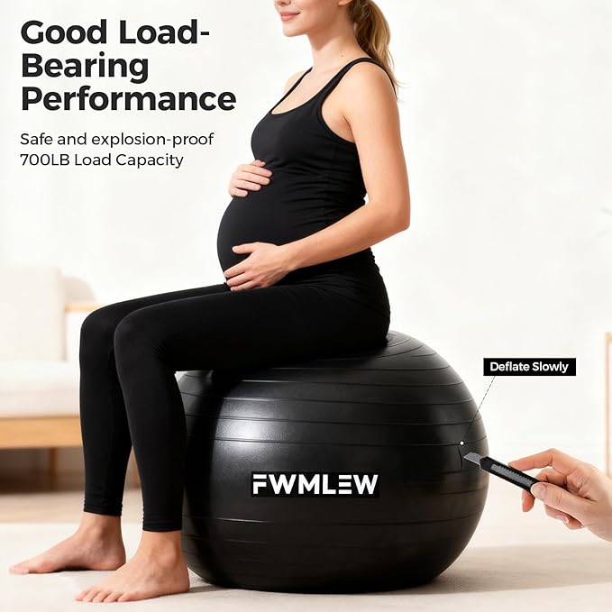 Extra Thick Exercise Yoga Ball, 5-Size Anti-Burst Heavy Duty Stability Gym Ball for Fitness, Core Workout, Pregnancy & Office Chair, Includes Quick Pump