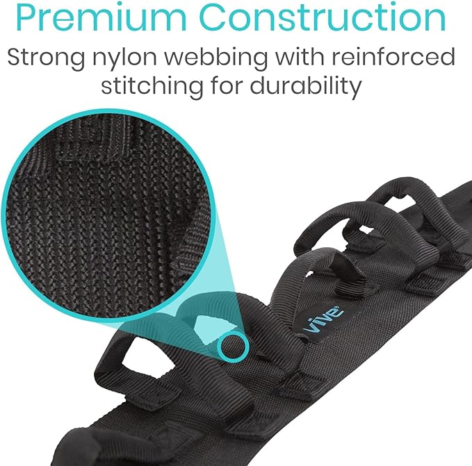 Vive Gait Belt (300lbs) Transfer Belt with Handles - Medical Nursing Safety Patient Assist - Bariatric, Elderly, Handicap, Physical Therapy - PT Gate Strap Quick Release Metal Buckle, Grabbing Teeth