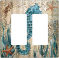 Vintage Blue Seahorse Seaweed Starfish Ocean Nautical Theme Double Rocker/Decora Outlet Cover 2 Gang Light Switch Cover Decorative Gfci Wall Plate Electrical Switchplate for Farmhouse Home