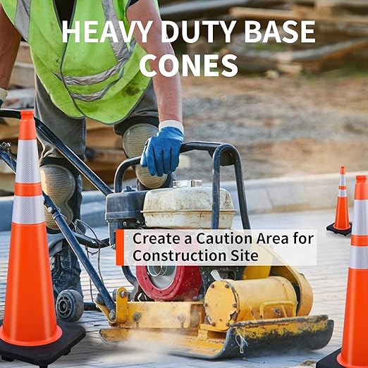 (4 Cones) BESEA 36” inch Orange PVC Traffic Cones, Black Base Construction Safety Cones Road Parking Cone Structurally Stable Wearproof (36" Height)