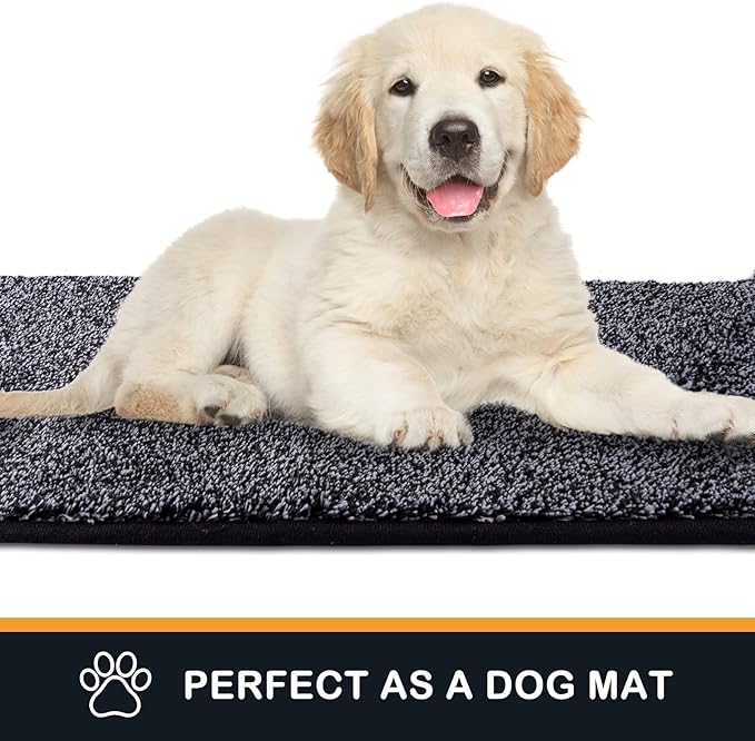 PURRUGS Dirt Trapping Door Mat 31.5" x 70", Non-Slip Machine Washable Entry Rug, Shoe Scraper, Dog Doormat, Super Absorbent Welcome Mat for Front & Back Door, Muddy Shoes & Paws, Bluish Grey-Black