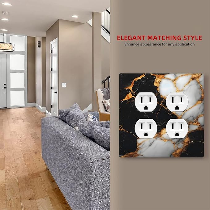 Decorative Switch Plate Covers Black Gold Marble 2 Gang Outlet Covers Double Duplex Light Switch Cover Plate Gfci Wall Plate for Country Bathroom Bedroom Decor