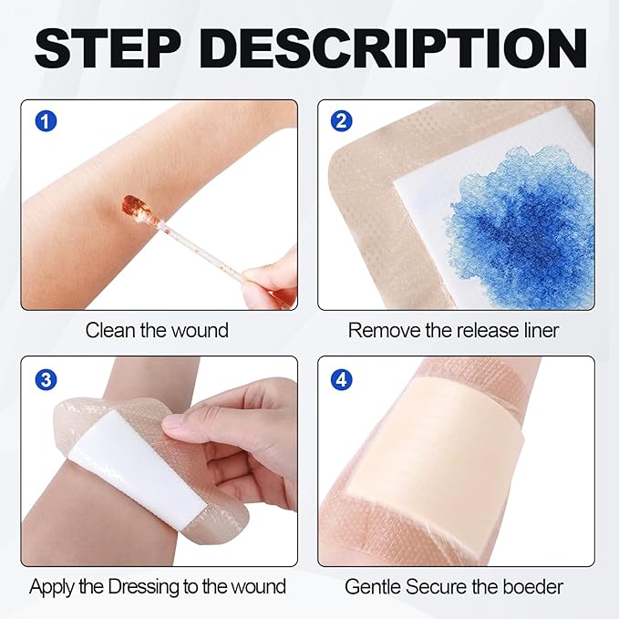 Silicone Foam Dressing 5x5 inch - Large Bandages for Wounds (10Pcs), Waterproof, Absorbent, Bed Sore Bandages Wound Care Dressing
