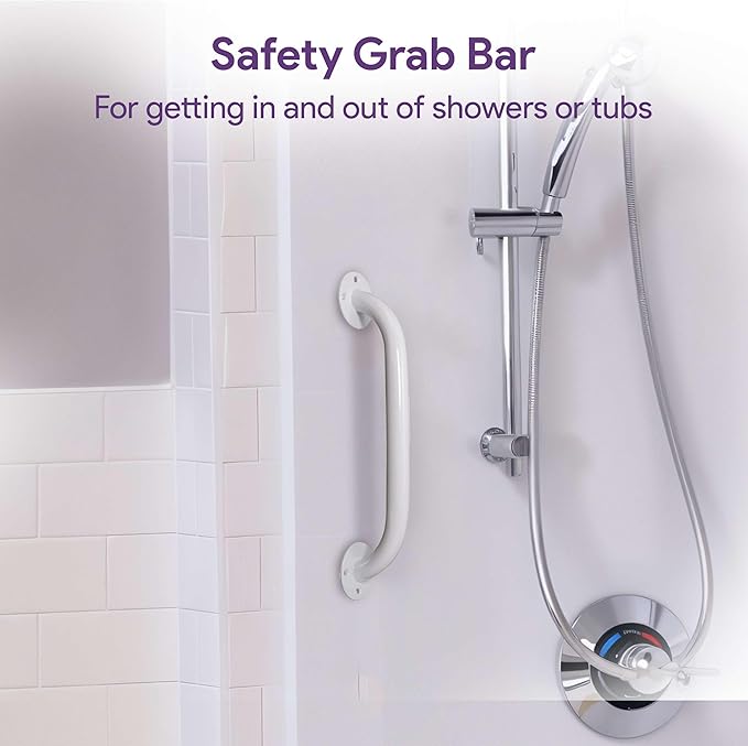 White 18 Inch Grab Bars for Bathtubs and Showers - Powder Coated Steel Bathroom Safety Rail Handle - Non Slip Grip Handicap Grab Bar for Seniors, 250 lbs Weight Support Capacity