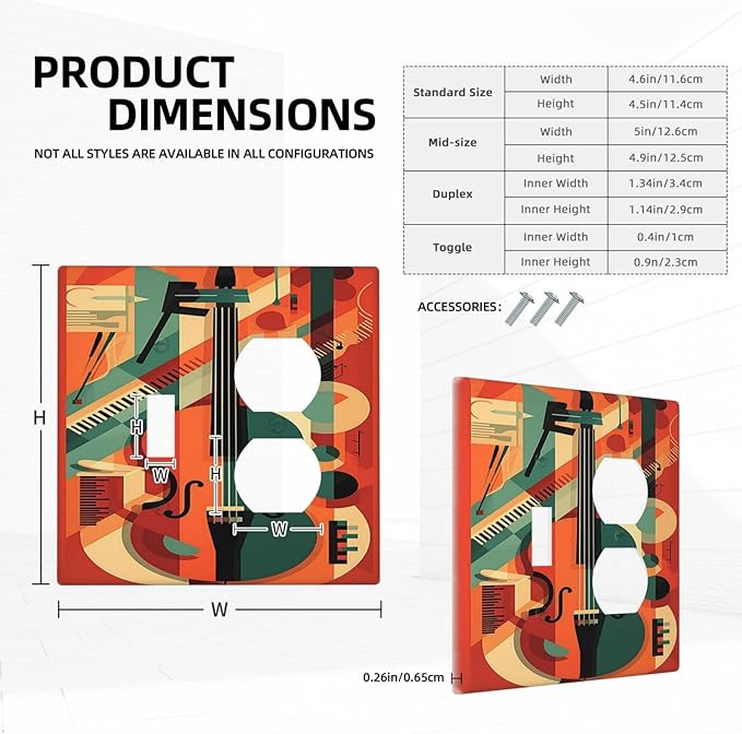 Wallplates Violin Abstract Jazz Colorful Painting 1 Toggle 1 Duplex Switch Plate Electrical GFCI Faceplate Decorative Light Switch Covers for living Room Office Decor