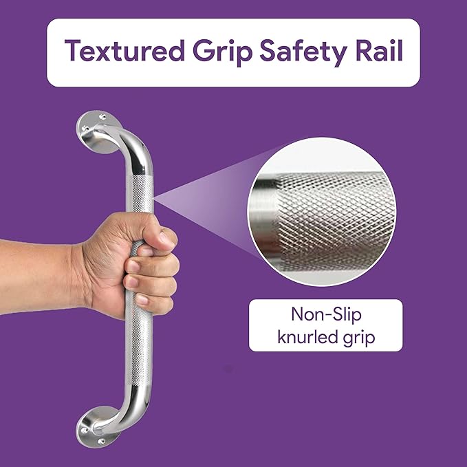 16 Inch Grab Bars for Bathtubs and Showers - Chrome Knurled Bathroom Safety Rail Handle - Non Slip Textured Grip Handicap Grab Bar for Seniors, 250 lbs Weight Support Capacity