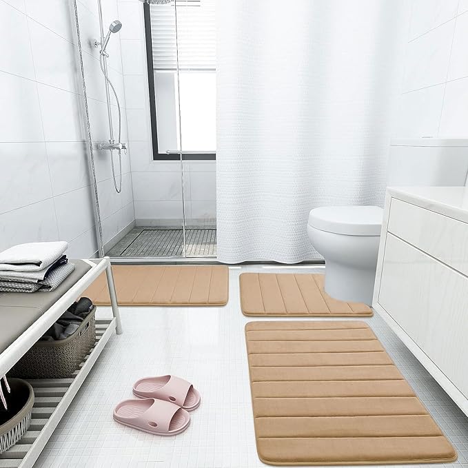 Buganda Memory Foam Bath Mat, 47" x 17", Ultra Soft and Non-Slip Bathroom Rugs, Water Absorbent and Machine Washable Bath Rug Runner for Bathroom, Shower, and Tub, Camel