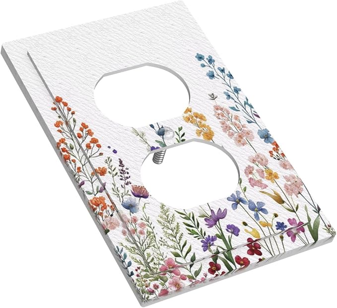 Rustic Wild Floral Vintage Colorful Flowers 1 Gang Duplex Outlet Covers Decorative Single Light Switch Covers Electrical Receptacle Wall Plate Plug Switchplate Faceplate for Bathroom Decor
