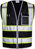 SKSAFETY 10 Pockets Safety Vest, Class 2 High Visibility Security with Zipper, Hi Vis Vest with Reflective Strips, ANSI/ISEA Standard, Construction Work Vest for Men ＆ Women （Black, 2XL）