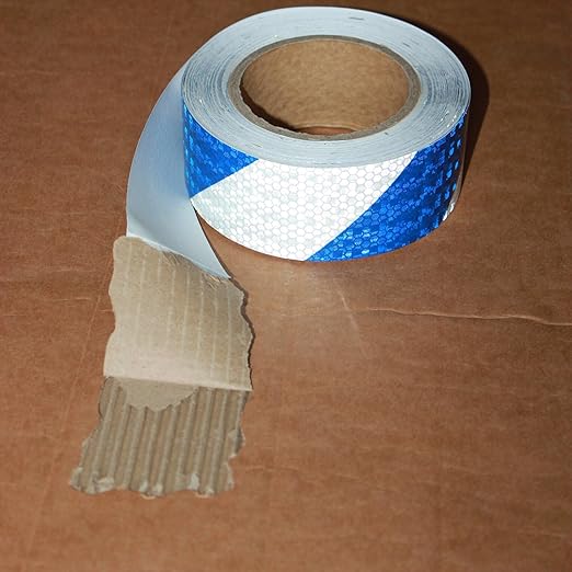 Industrial Reflective Tape Blue and White 2 inch Wide, Outdoor Waterproof Hazard Conspicuity Warning Marking Tape (66 feet)