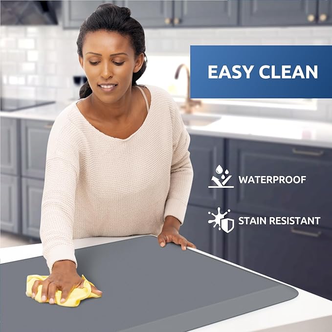 KitchenClouds Kitchen Mat Cushioned Anti Fatigue Rug 22"x36" Waterproof, Non Slip, Standing and Comfort Desk/Floor Mats for House Sink Office (Grey,0.8inch)