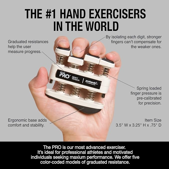 Prohands PRO Hand Exerciser, Finger Exerciser (Hand Grip Strengthener), Spring-Loaded, Finger-Piston System, Isolate and Exercise Each Finger