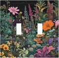 Decorative Light Switch Cover Plate Colorful Floral Dark Sky Wildflower Plants 2 Gang Switch Plate Covers Double Toggle Wall Plate Dual Device Faceplate for Bathroom Decor
