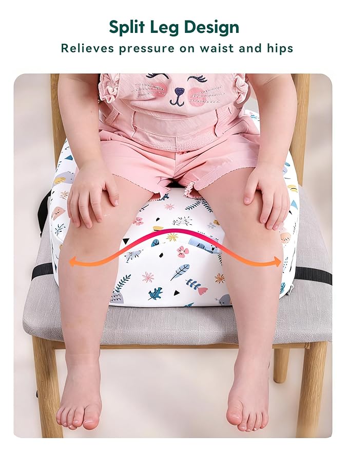 Babelio ErgoUp Booster Seat for Kitchen Chair, Promote Proper Upright Posture, Toddler Booster Seat for Dining Table, Removable & Washable Cover, Suitable for 18 Months to 5 Years, White Elephant