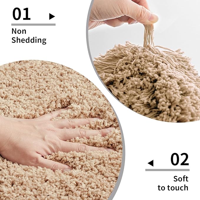 Beige Bathroom Runner Rug 24x59 Non Slip Fluffy Long Bath Mat for Bathroom Floor Washable Plush Luxury Bath Rug for Tub Absorbent Shower Sink Mat Bedside Rug