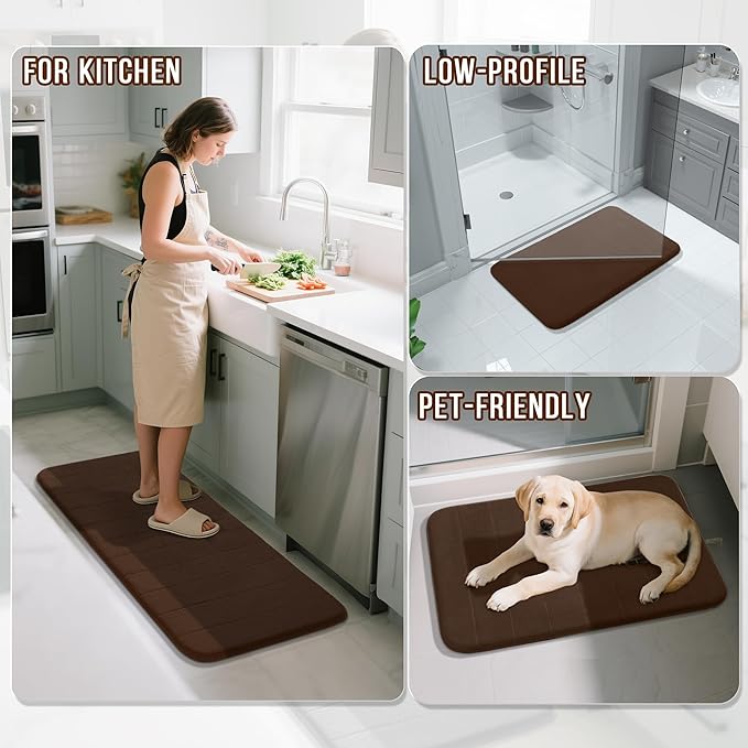 Yimobra Memory Foam Bath Mat Set 2 Piece - Super Soft Absorbent Quick Dry Bathroom Toilet Rugs, Machine Washable Non Slip Floor Carpet for Tub Shower & Single Sink (31.5x20 & 24x20, Brown)